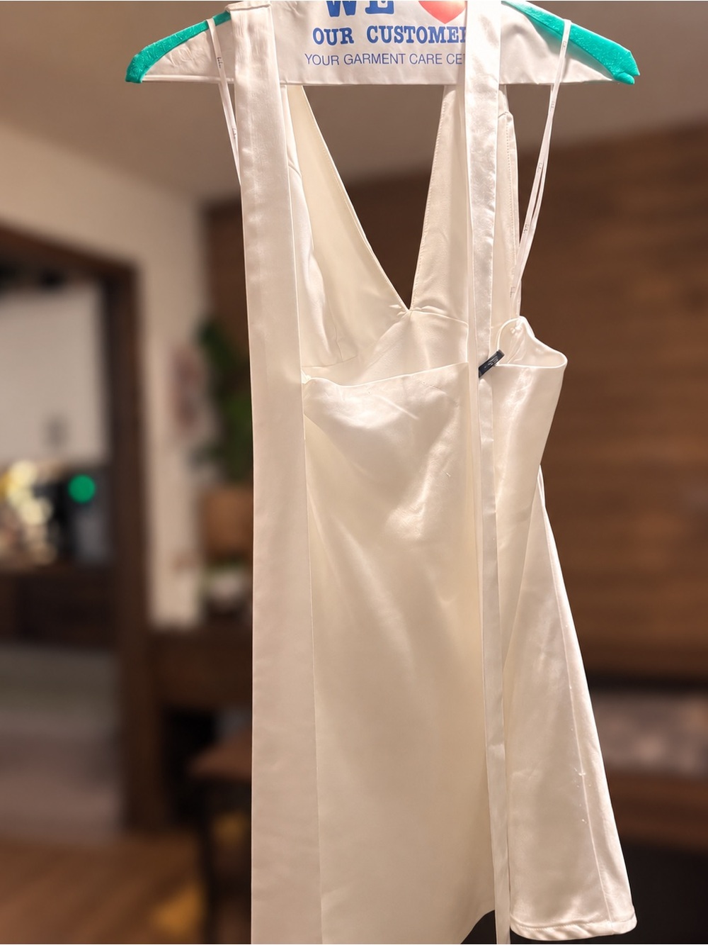 Lulu's Ivory Satin V-Neck Mini Slip Dress